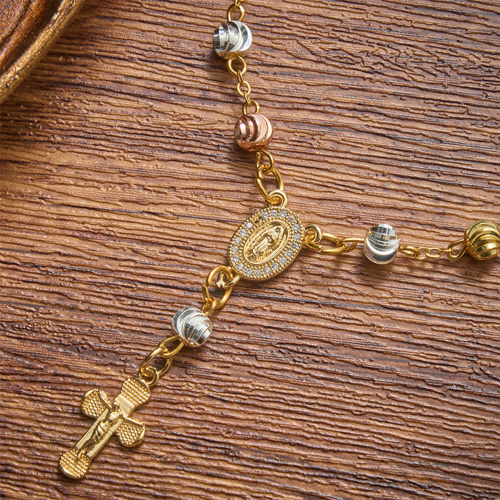 Christianartworkshop Zartes Armband mit strukturierter Perle und Kreuzmotiv Unserer Lieben Frau von Guadalupe: Trägerin unvergänglicher heiliger Gnade - image 4