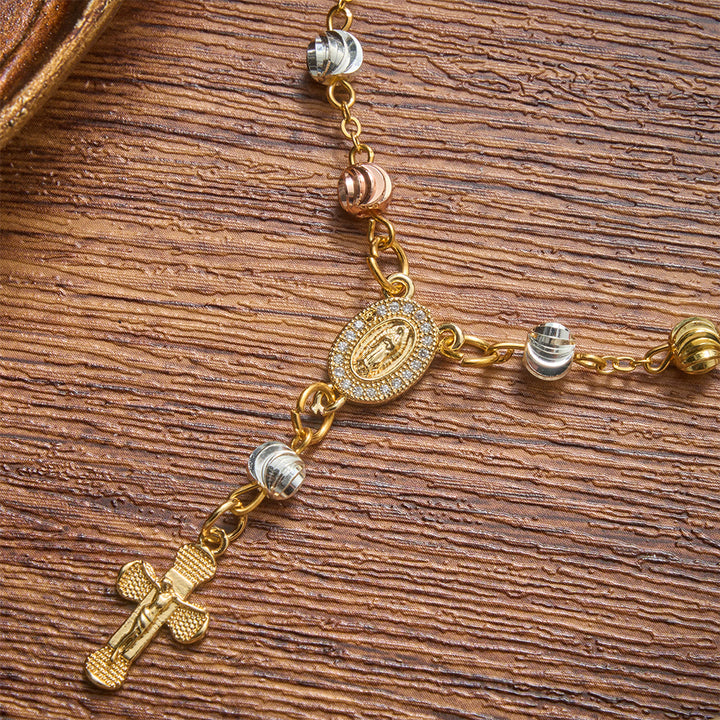 Christianartworkshop Zartes Armband mit strukturierter Perle und Kreuzmotiv Unserer Lieben Frau von Guadalupe: Trägerin unvergänglicher heiliger Gnade - image 4
