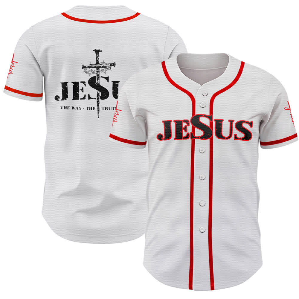 Christianartworkshop Baseballtrikot mit doppelseitigem Jesus-Kreuz-Print - Rot - 5XL - image 14