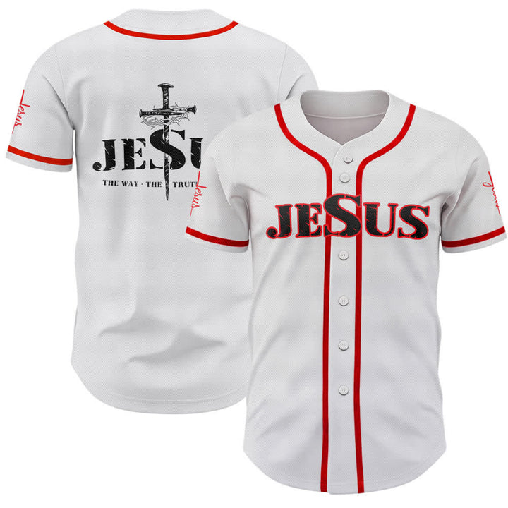 Christianartworkshop Baseballtrikot mit doppelseitigem Jesus-Kreuz-Print - Rot - 5XL - image 14