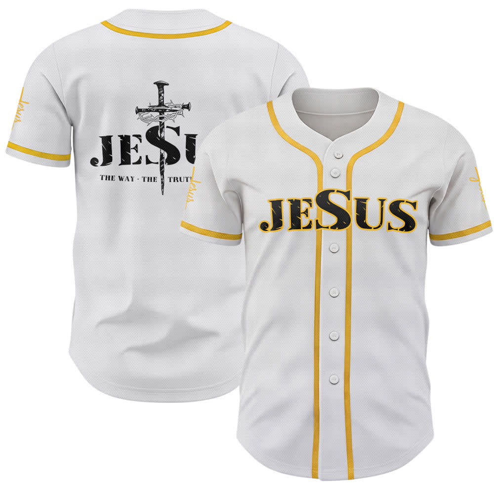 Christianartworkshop Baseballtrikot mit doppelseitigem Jesus-Kreuz-Print - Gelb - 5XL - image 0