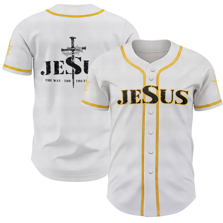 Christianartworkshop Baseballtrikot mit doppelseitigem Jesus-Kreuz-Print - Gelb - 5XL - image 0