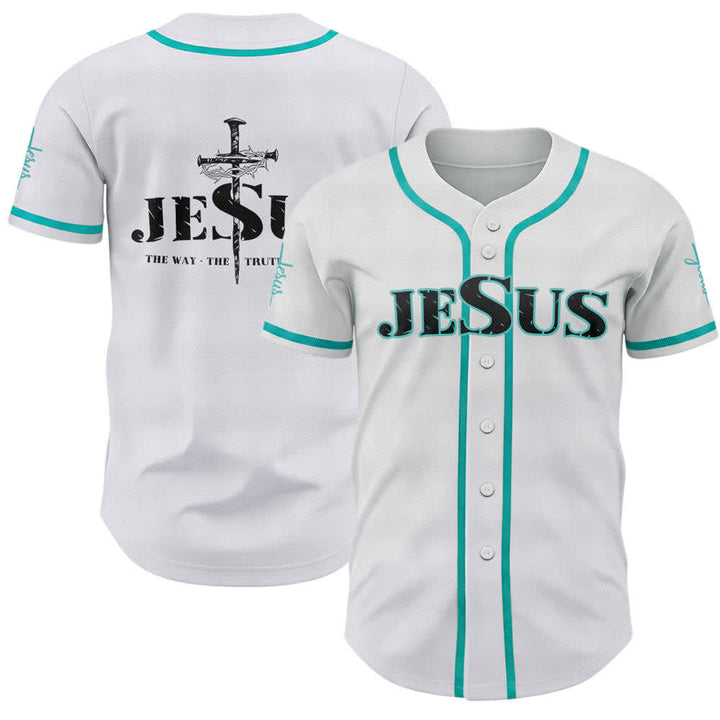 Christianartworkshop Baseballtrikot mit doppelseitigem Jesus-Kreuz-Print - Lake Blue - 5XL - image 28