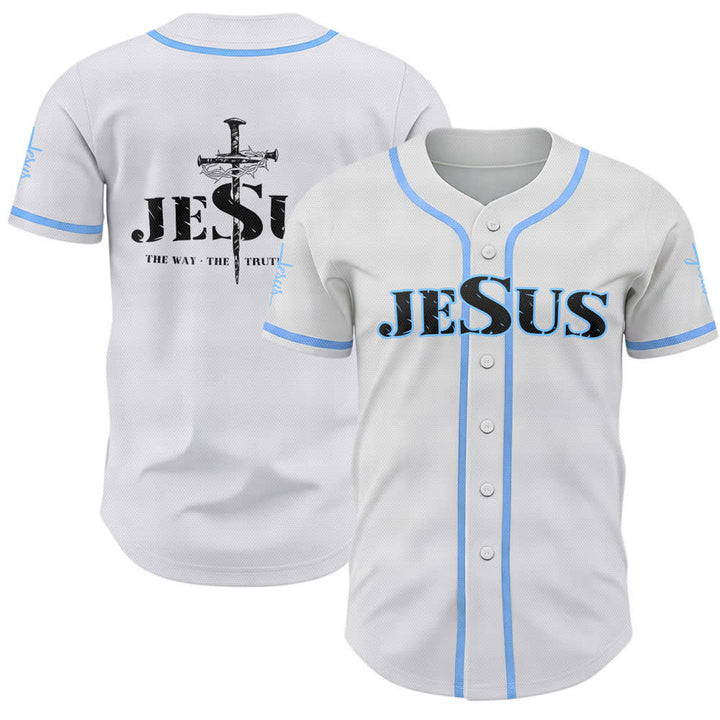 Christianartworkshop Baseballtrikot mit doppelseitigem Jesus-Kreuz-Print - Himmelblau - 5XL - image 35