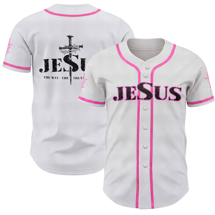 Christianartworkshop Baseballtrikot mit doppelseitigem Jesus-Kreuz-Print - Rosa - 5XL - image 42