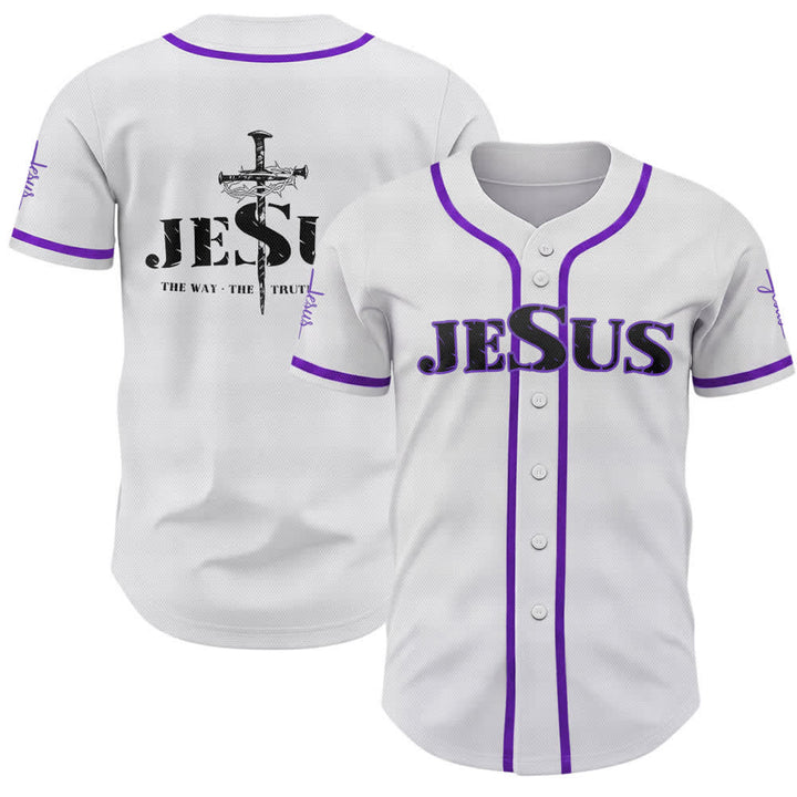 Christianartworkshop Baseballtrikot mit doppelseitigem Jesus-Kreuz-Print - Lila - 5XL - image 56
