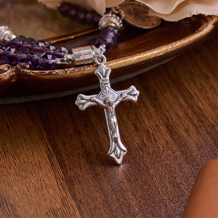 Christianartworkshop Zartes Armband mit polierten Kristallperlen und Guadalupe-Kreuz: Träger unvergänglicher heiliger Gnade - image 4