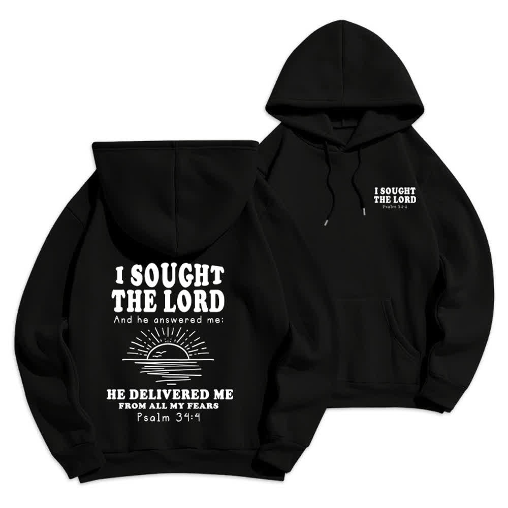 Christianartworkshop Ich suchte den Herrn Psalm 34:4 Sunrise Pullover Hoodie - Schwarz - 2XL - image 3