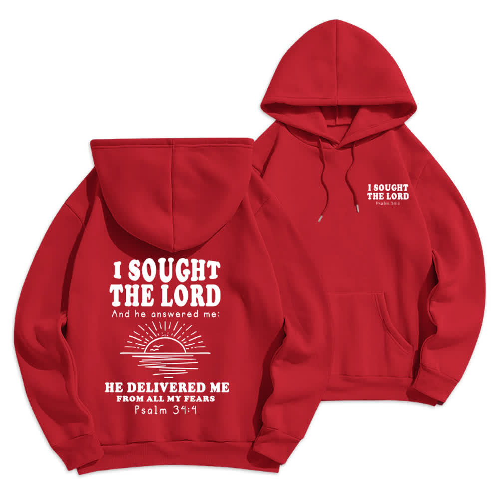 Christianartworkshop Ich suchte den Herrn Psalm 34:4 Sunrise Pullover Hoodie - Rot - 2XL - image 6