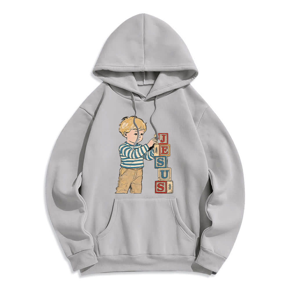 Christianartworkshop Vintage Jesus Blocks Fleecegefütterter Pullover-Hoodie - Grau - 2XL - image 1