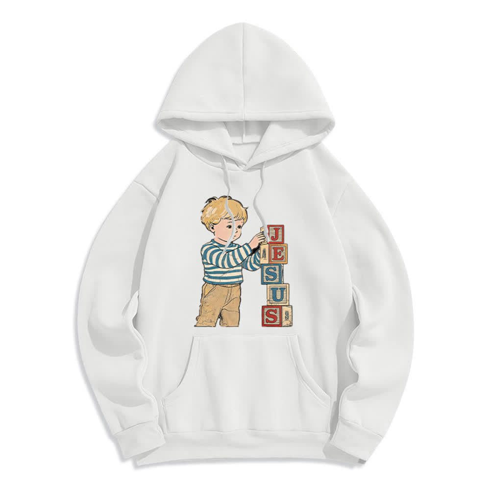 Christianartworkshop Vintage Jesus Blocks Fleecegefütterter Pullover-Hoodie - Weiß - 2XL - image 0