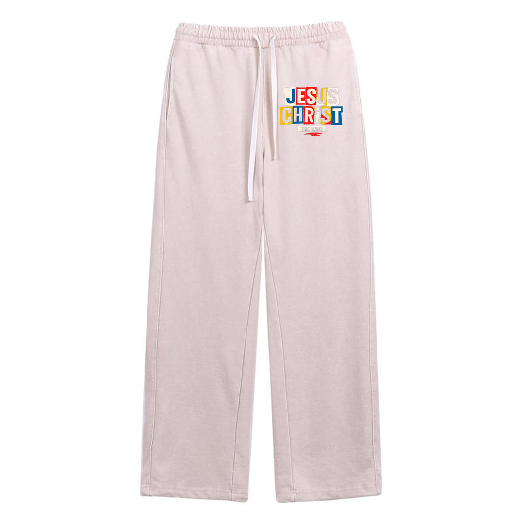 Christianartworkshop Retro Multi‑Color Jesus Christ The King Statement Washed Sweatpants - Aprikose - XL - image 15