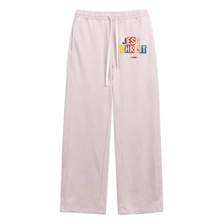Christianartworkshop Retro Multi‑Color Jesus Christ The King Statement Washed Sweatpants - Aprikose - XL - image 15