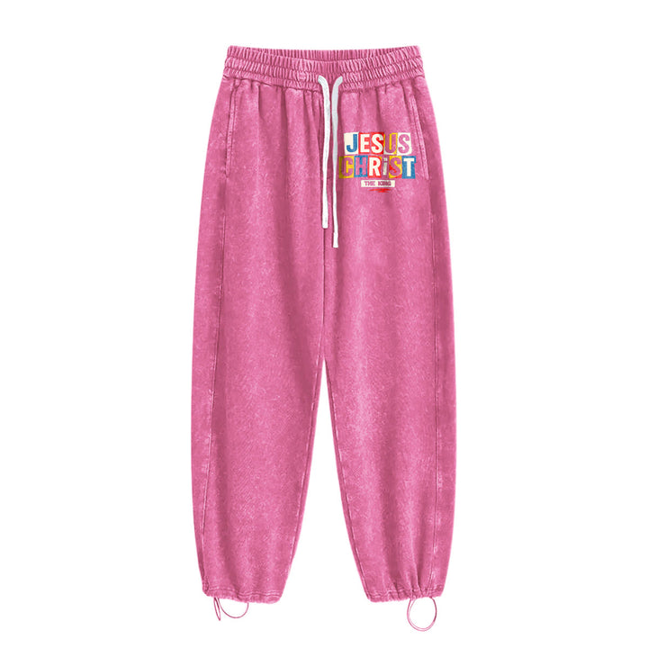 Christianartworkshop Retro Multi‑Color Jesus Christ The King Statement Washed Sweatpants - image 10