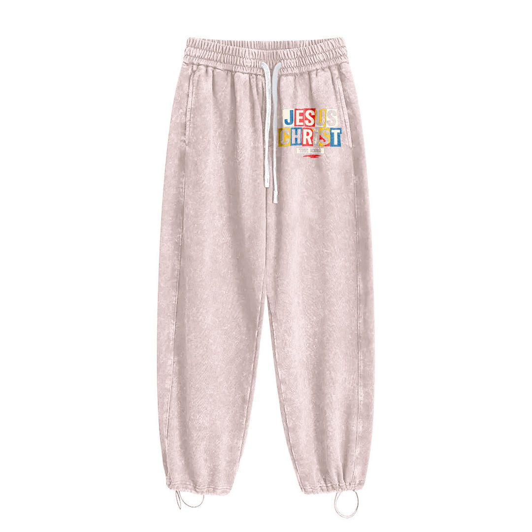 Christianartworkshop Retro Multi‑Color Jesus Christ The King Statement Washed Sweatpants - image 16