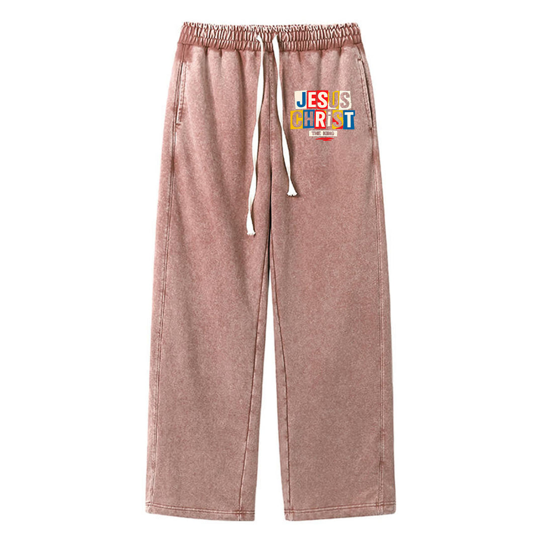 Christianartworkshop Retro Multi‑Color Jesus Christ The King Statement Washed Sweatpants - Braun - XL - image 6