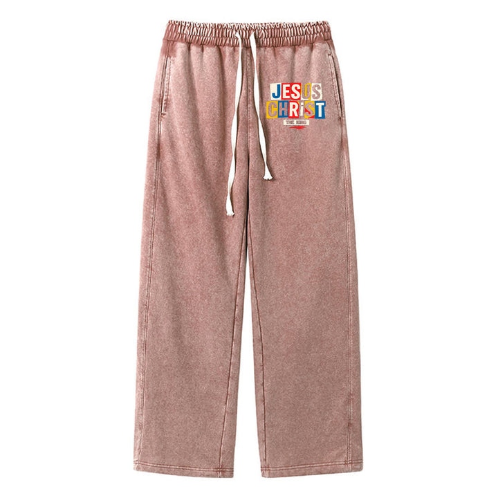 Christianartworkshop Retro Multi‑Color Jesus Christ The King Statement Washed Sweatpants - Braun - XL - image 6