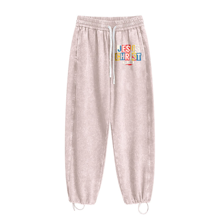 Christianartworkshop Retro Multi‑Color Jesus Christ The King Statement Washed Sweatpants - image 18