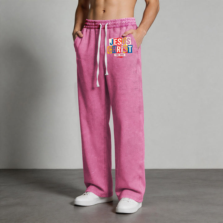Christianartworkshop Retro Multi‑Color Jesus Christ The King Statement Washed Sweatpants - image 11
