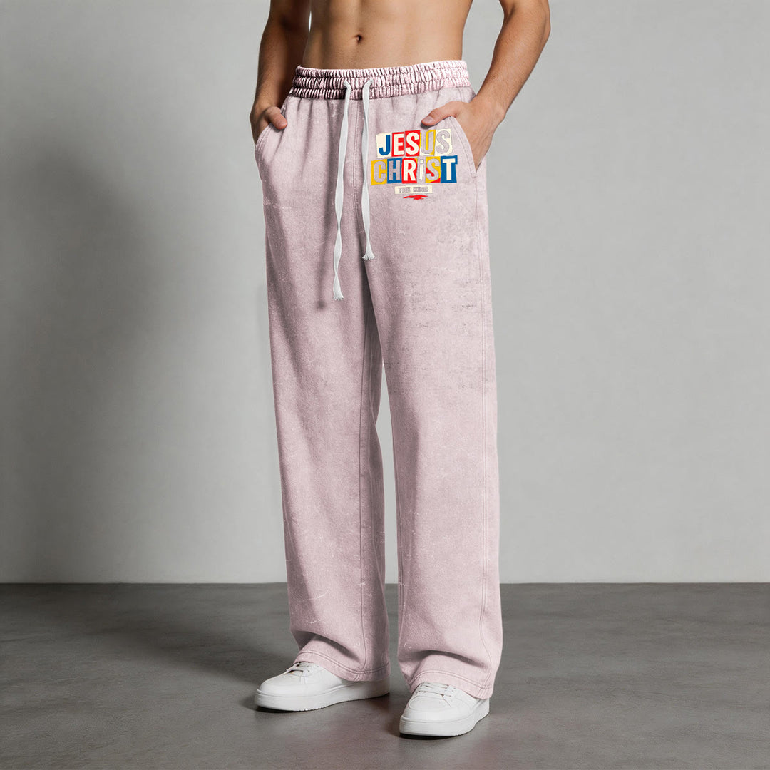 Christianartworkshop Retro Multi‑Color Jesus Christ The King Statement Washed Sweatpants - image 17