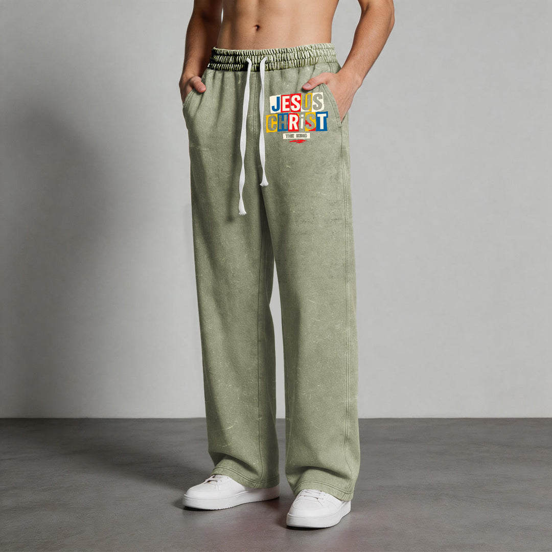 Christianartworkshop Retro Multi‑Color Jesus Christ The King Statement Washed Sweatpants - image 14