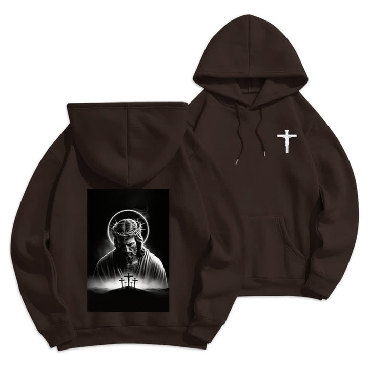 Christianartworkshop Fleecegefütterter Hoodie mit Dornenkronen-Rückenprint - Braun - 2XL - image 12