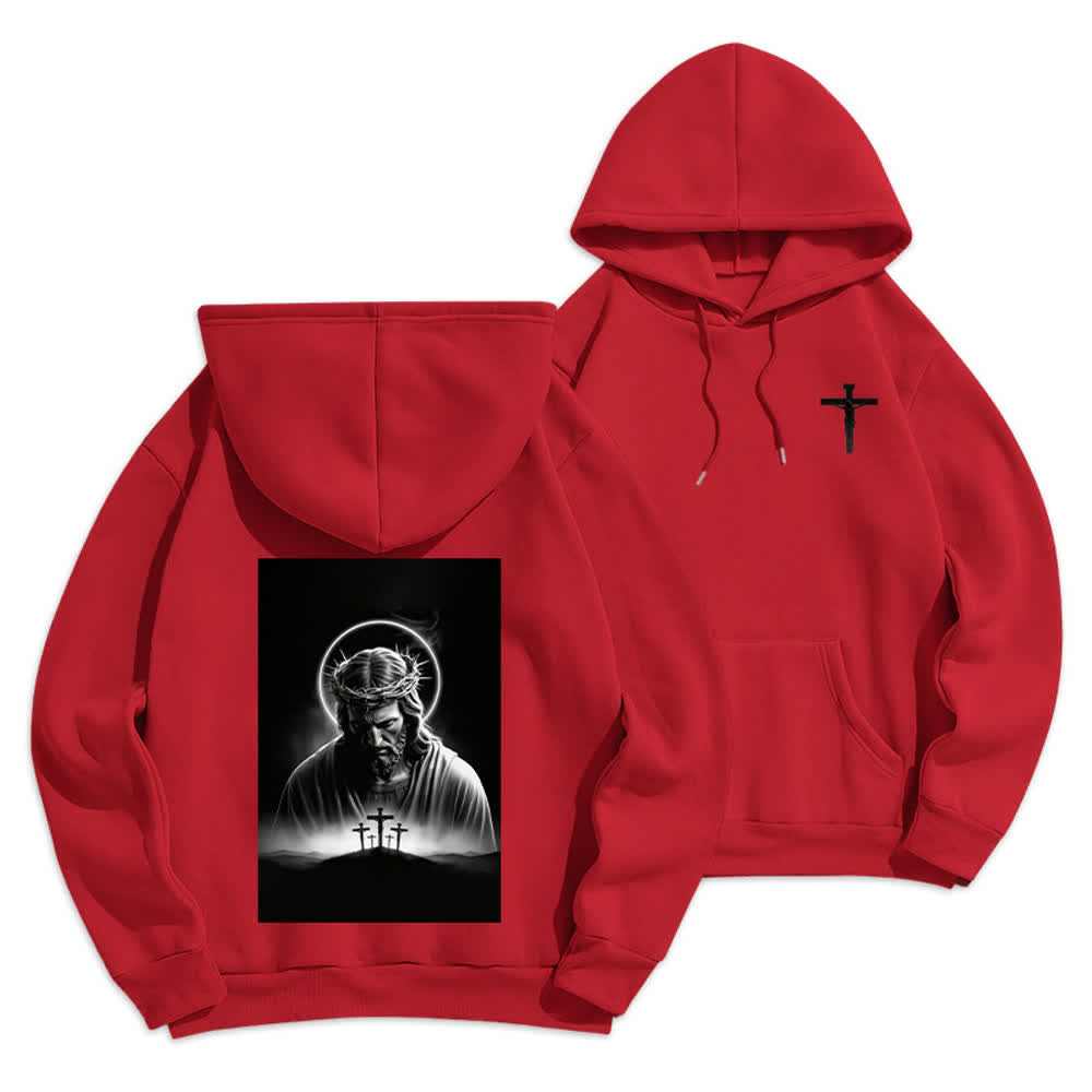 Christianartworkshop Fleecegefütterter Hoodie mit Dornenkronen-Rückenprint - Rot - 2XL - image 9