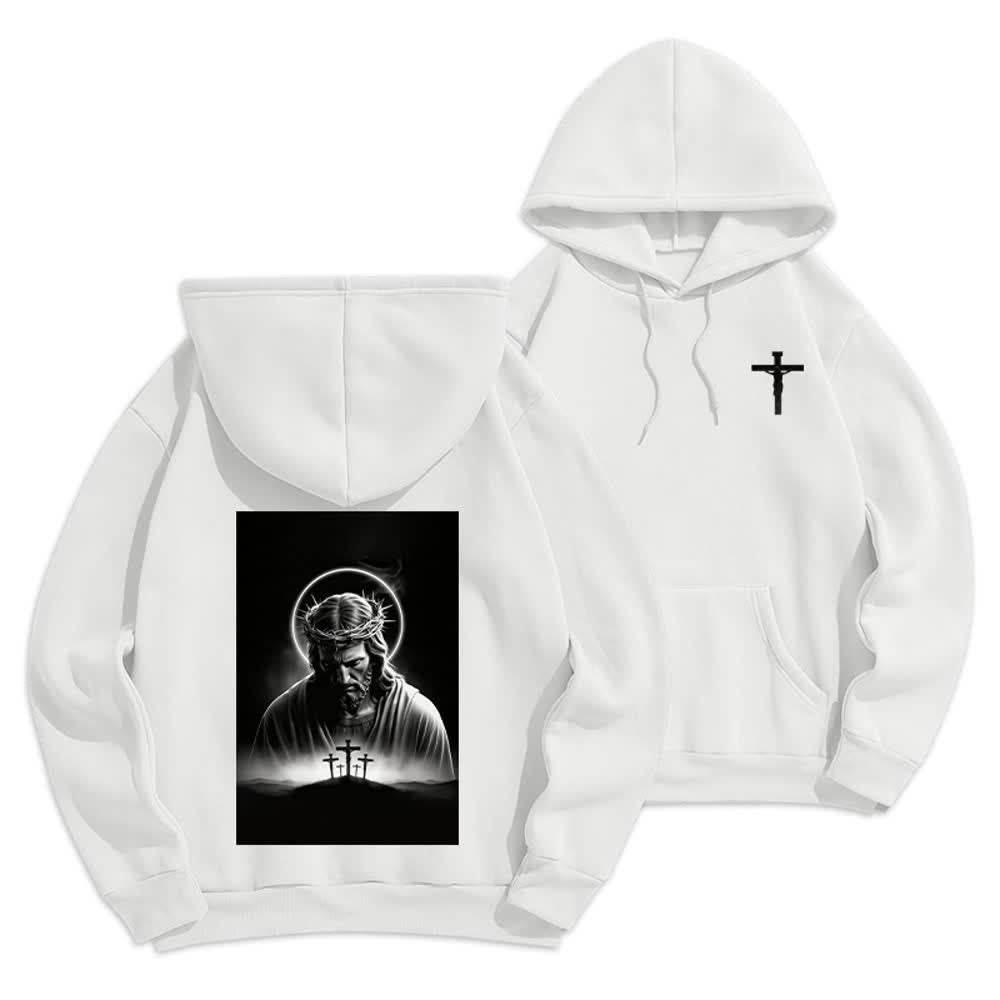 Christianartworkshop Fleecegefütterter Hoodie mit Dornenkronen-Rückenprint - Weiß - 2XL - image 3