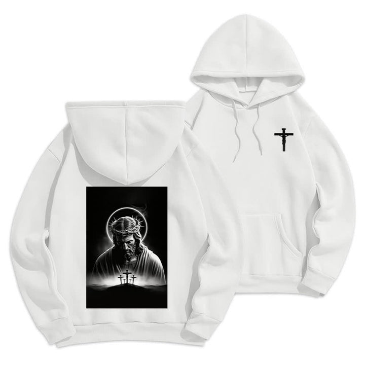 Christianartworkshop Fleecegefütterter Hoodie mit Dornenkronen-Rückenprint - Weiß - 2XL - image 3