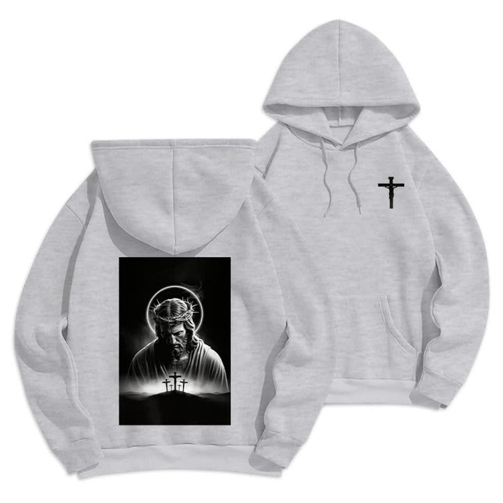 Christianartworkshop Fleecegefütterter Hoodie mit Dornenkronen-Rückenprint - Grau - 2XL - image 6