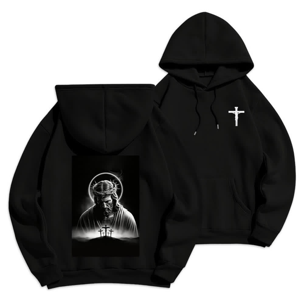 Christianartworkshop Fleecegefütterter Hoodie mit Dornenkronen-Rückenprint - Schwarz - 2XL - image 0