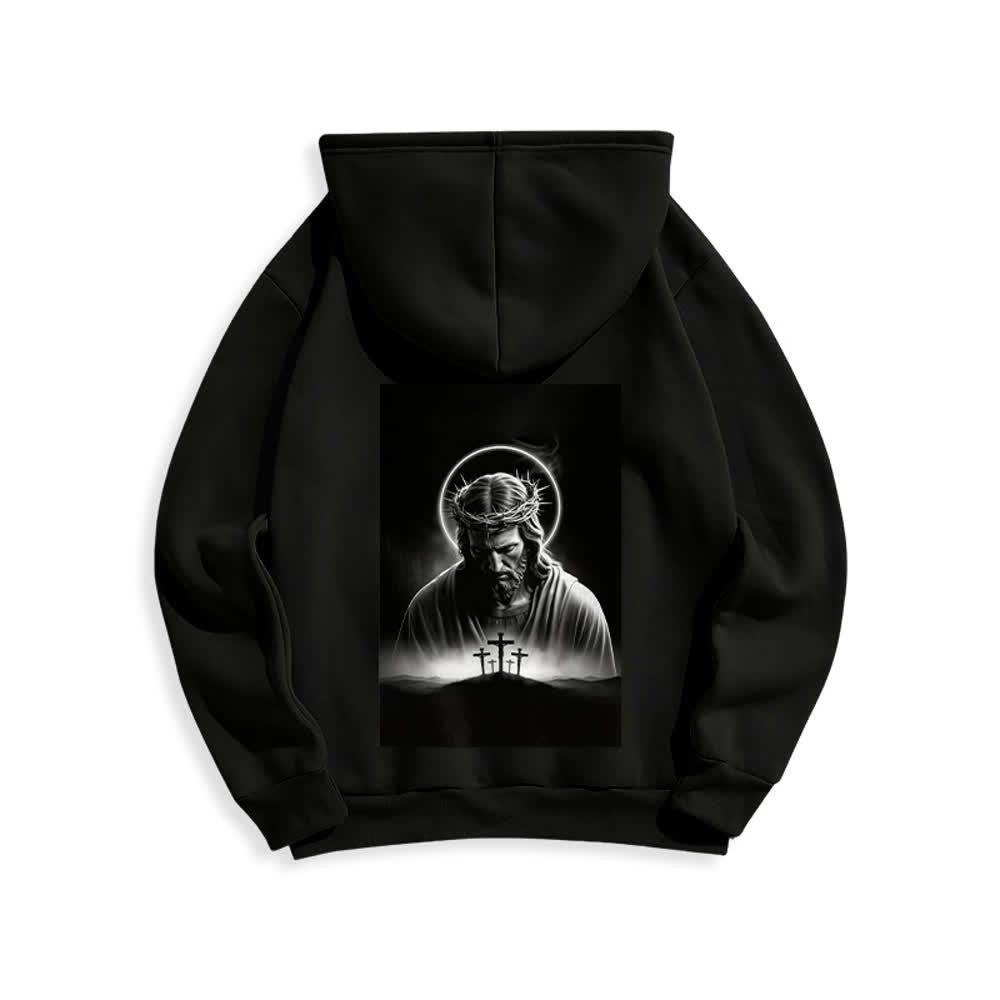 Christianartworkshop Fleecegefütterter Hoodie mit Dornenkronen-Rückenprint - image 1