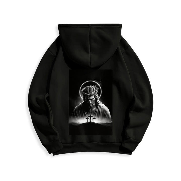 Christianartworkshop Fleecegefütterter Hoodie mit Dornenkronen-Rückenprint - image 1