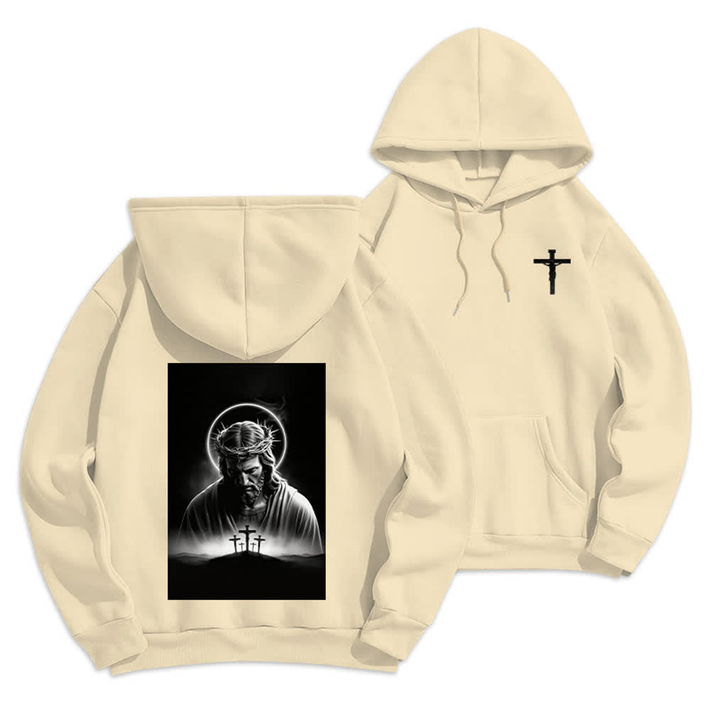 Christianartworkshop Fleecegefütterter Hoodie mit Dornenkronen-Rückenprint - Beige - 2XL - image 21