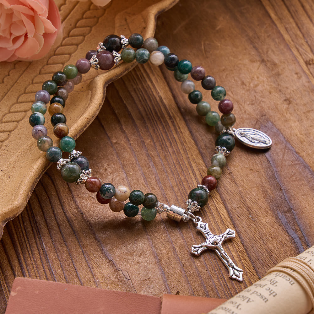 Christianartworkshop Armband mit dem heiligen Benedikt und dem wundertätigen Kristallkreuz: Träger heiliger Stärke - Indischer Achat & Unsere Liebe Frau - image 15