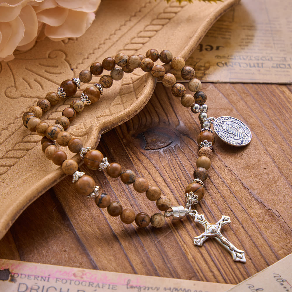 Christianartworkshop Armband mit dem heiligen Benedikt und dem wundertätigen Kristallkreuz: Träger heiliger Stärke - Bildjaspis - image 5