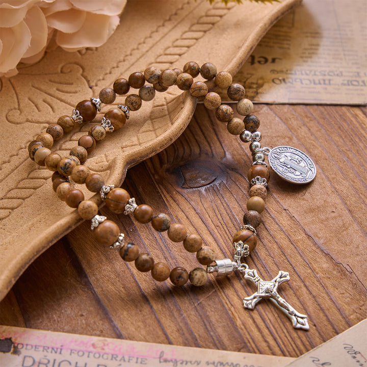 Christianartworkshop Armband mit dem heiligen Benedikt und dem wundertätigen Kristallkreuz: Träger heiliger Stärke - Bildjaspis - image 5