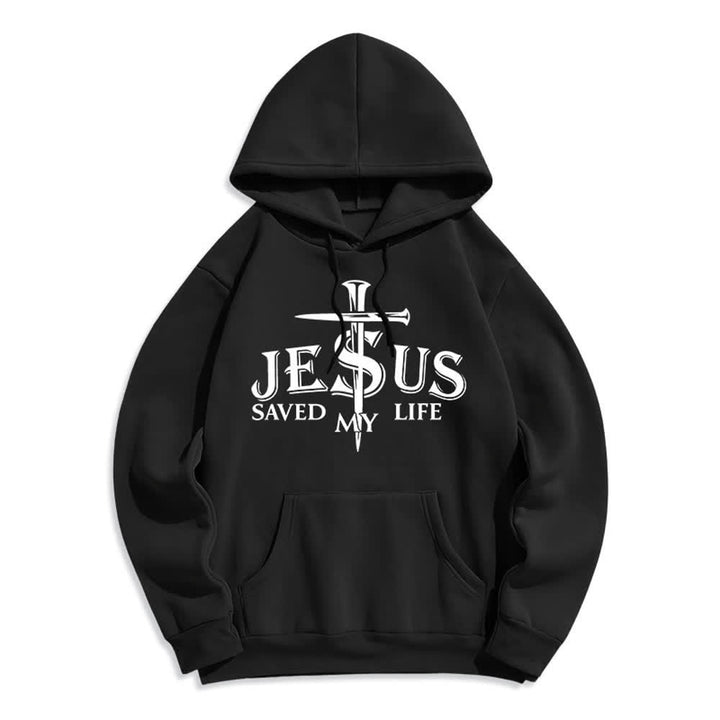 Christianartworkshop Pullover-Hoodie mit Kreuzmotiv „Jesus Saved My Life“ und Fleece-Futter - Schwarz - 2XL - image 7