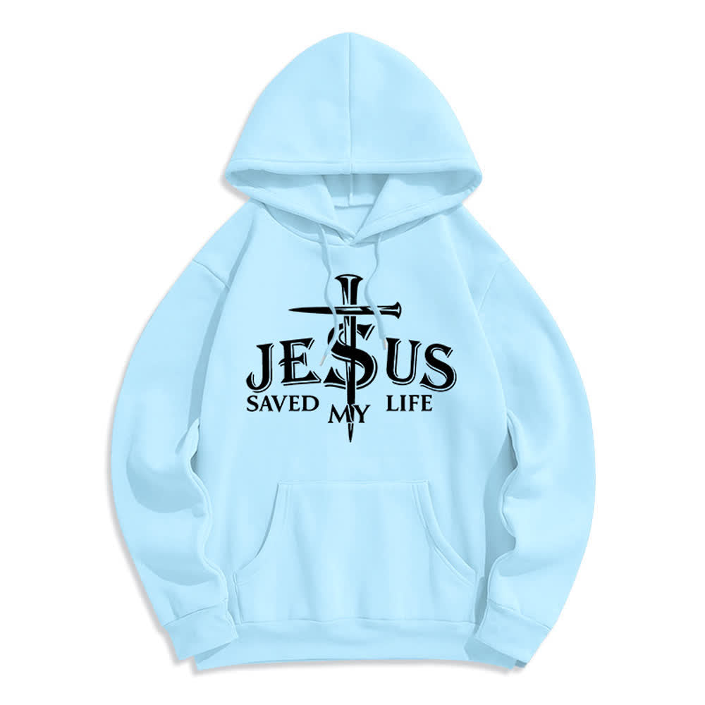 Christianartworkshop Pullover-Hoodie mit Kreuzmotiv „Jesus Saved My Life“ und Fleece-Futter - Blau - 2XL - image 1