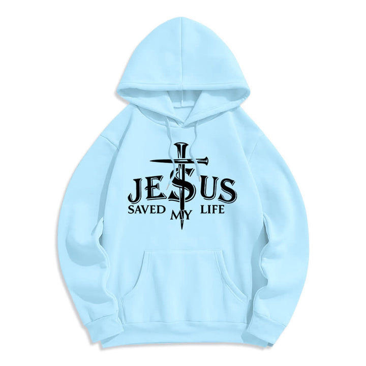 Christianartworkshop Pullover-Hoodie mit Kreuzmotiv „Jesus Saved My Life“ und Fleece-Futter - Blau - 2XL - image 1