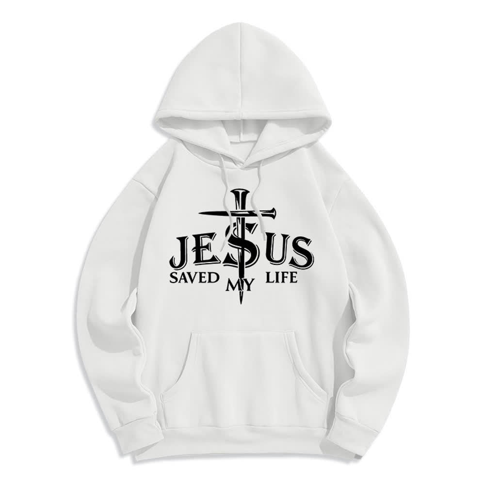 Christianartworkshop Pullover-Hoodie mit Kreuzmotiv „Jesus Saved My Life“ und Fleece-Futter - Weiß - 2XL - image 2