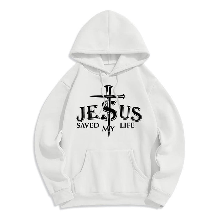 Christianartworkshop Pullover-Hoodie mit Kreuzmotiv „Jesus Saved My Life“ und Fleece-Futter - Weiß - 2XL - image 2