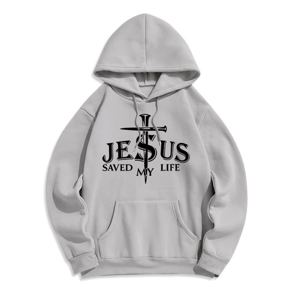 Christianartworkshop Pullover-Hoodie mit Kreuzmotiv „Jesus Saved My Life“ und Fleece-Futter - Grau - 2XL - image 4