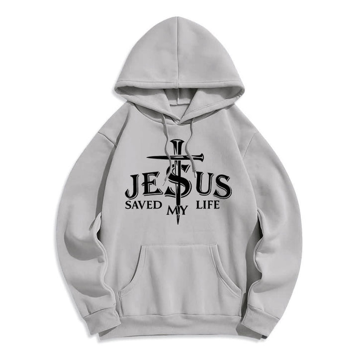 Christianartworkshop Pullover-Hoodie mit Kreuzmotiv „Jesus Saved My Life“ und Fleece-Futter - Grau - 2XL - image 4