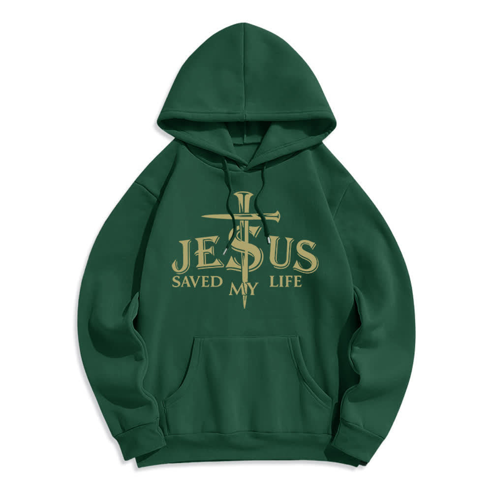 Christianartworkshop Pullover-Hoodie mit Kreuzmotiv „Jesus Saved My Life“ und Fleece-Futter - Grün - 2XL - image 6