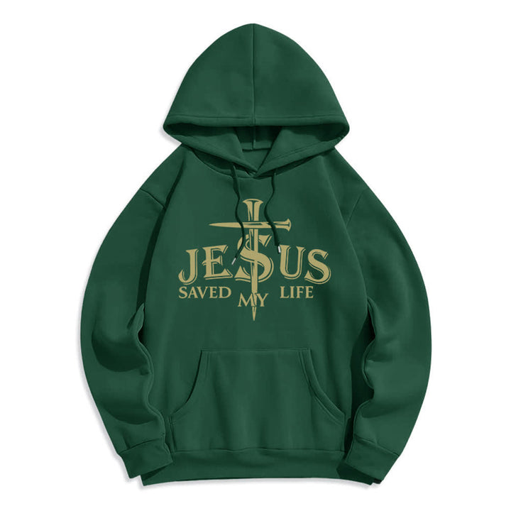Christianartworkshop Pullover-Hoodie mit Kreuzmotiv „Jesus Saved My Life“ und Fleece-Futter - Grün - 2XL - image 6