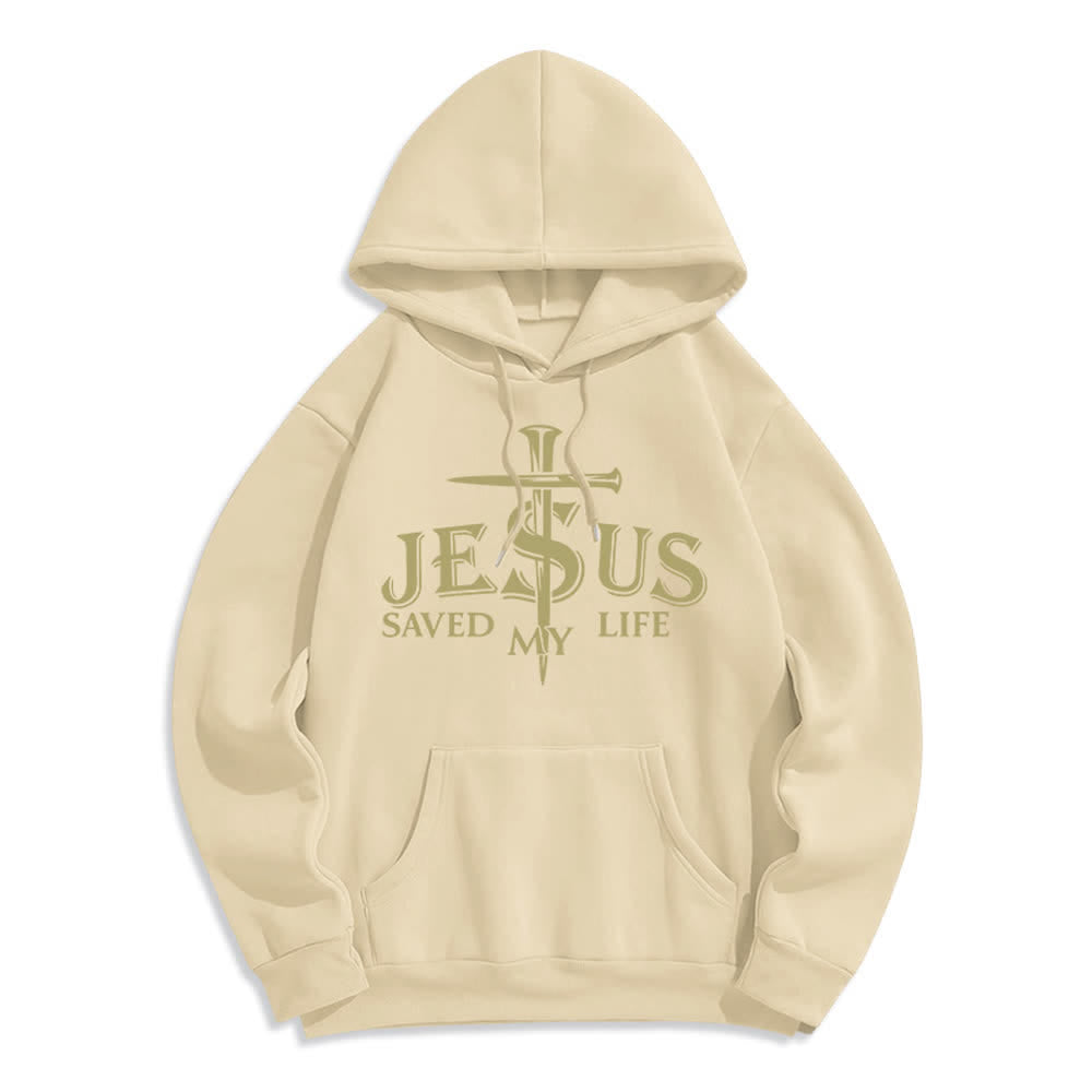 Christianartworkshop Pullover-Hoodie mit Kreuzmotiv „Jesus Saved My Life“ und Fleece-Futter - Beige - 2XL - image 3