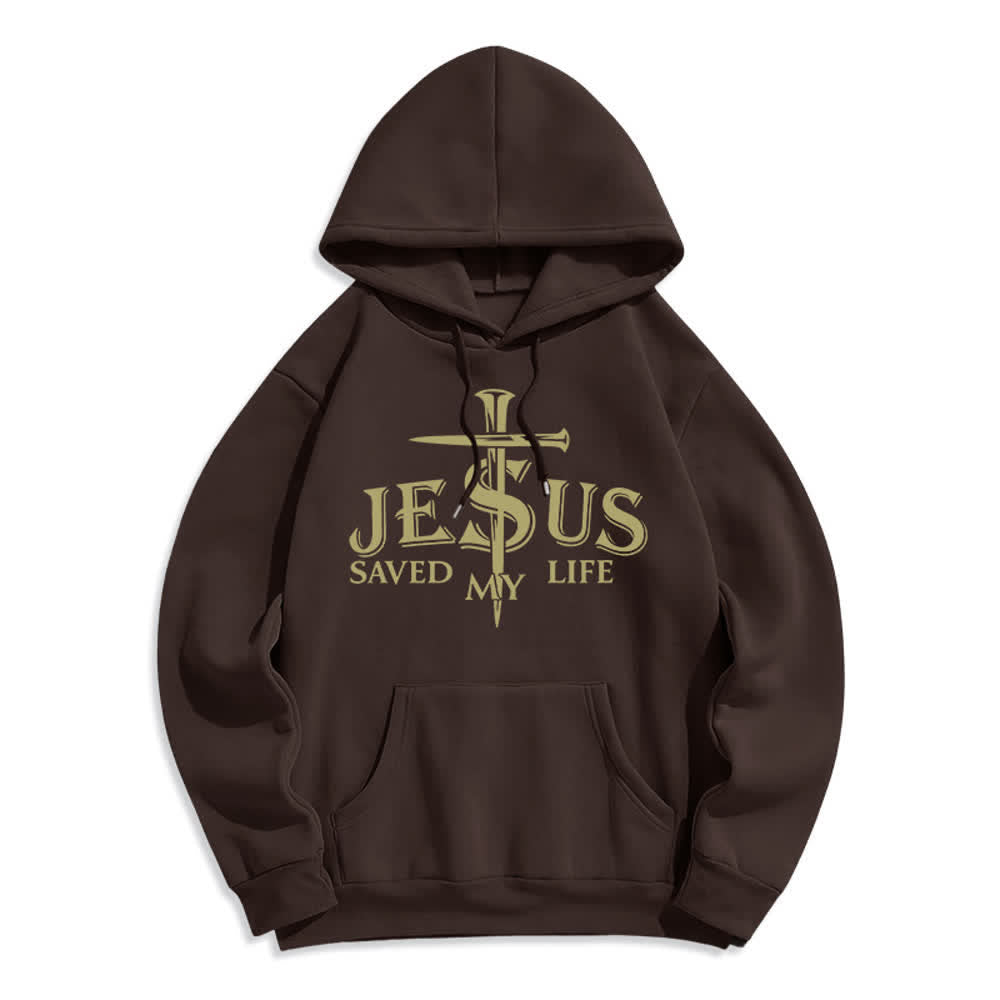 Christianartworkshop Pullover-Hoodie mit Kreuzmotiv „Jesus Saved My Life“ und Fleece-Futter - Braun - 2XL - image 0
