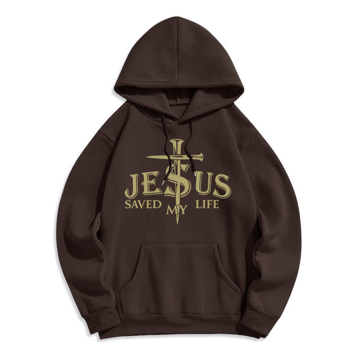 Christianartworkshop Pullover-Hoodie mit Kreuzmotiv „Jesus Saved My Life“ und Fleece-Futter - Braun - 2XL - image 0
