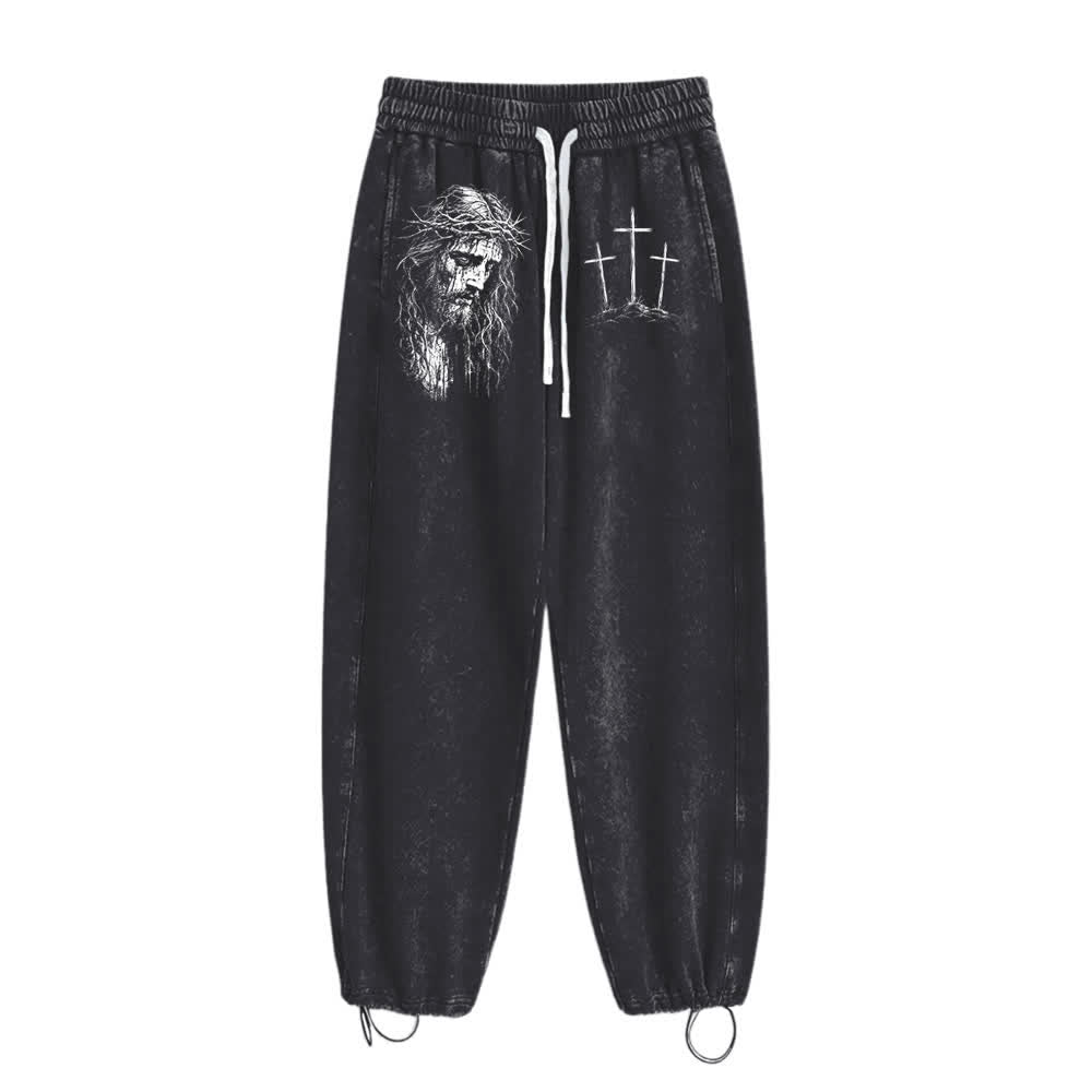 Christianartworkshop Vintage-Skizze Jesus mit drei Kreuzen Statement-Sweatpants - image 1